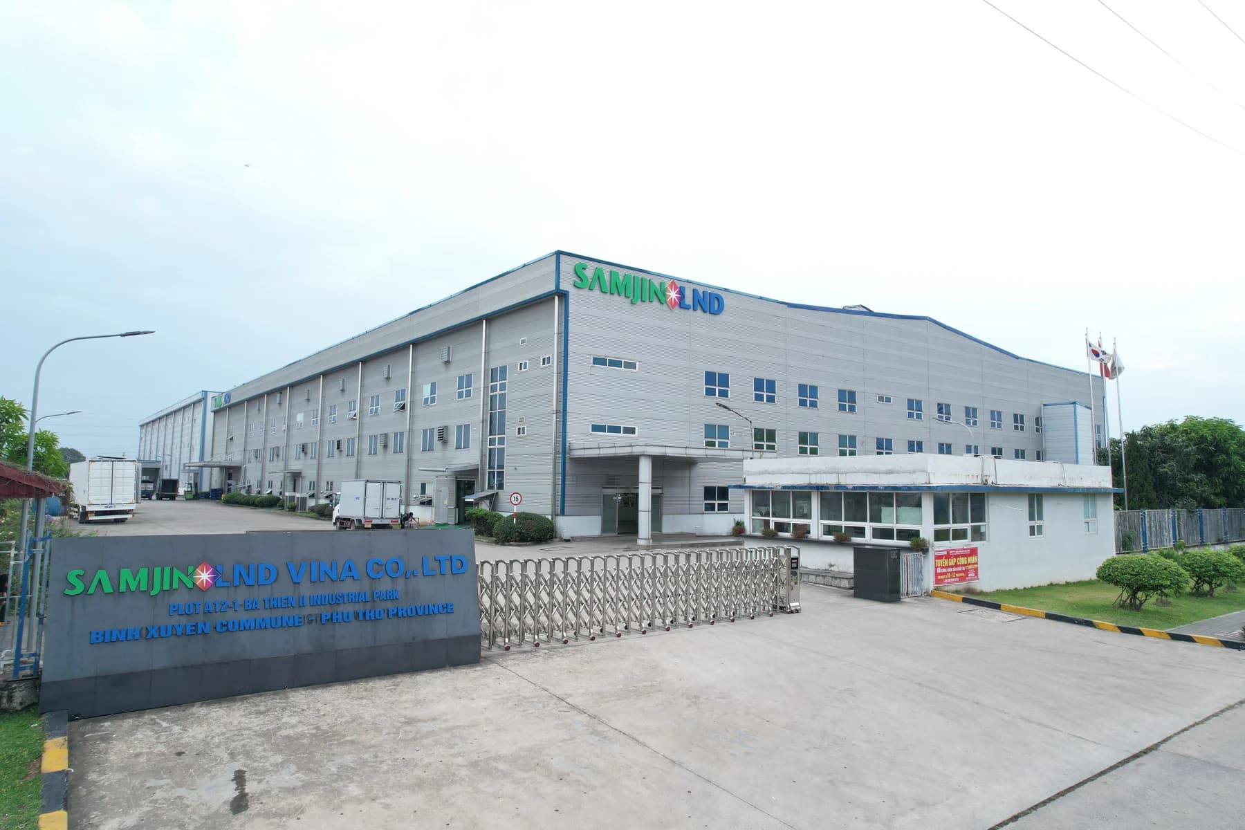 Exterior and main gate of the Samjin LND Vina factory in Vietnam