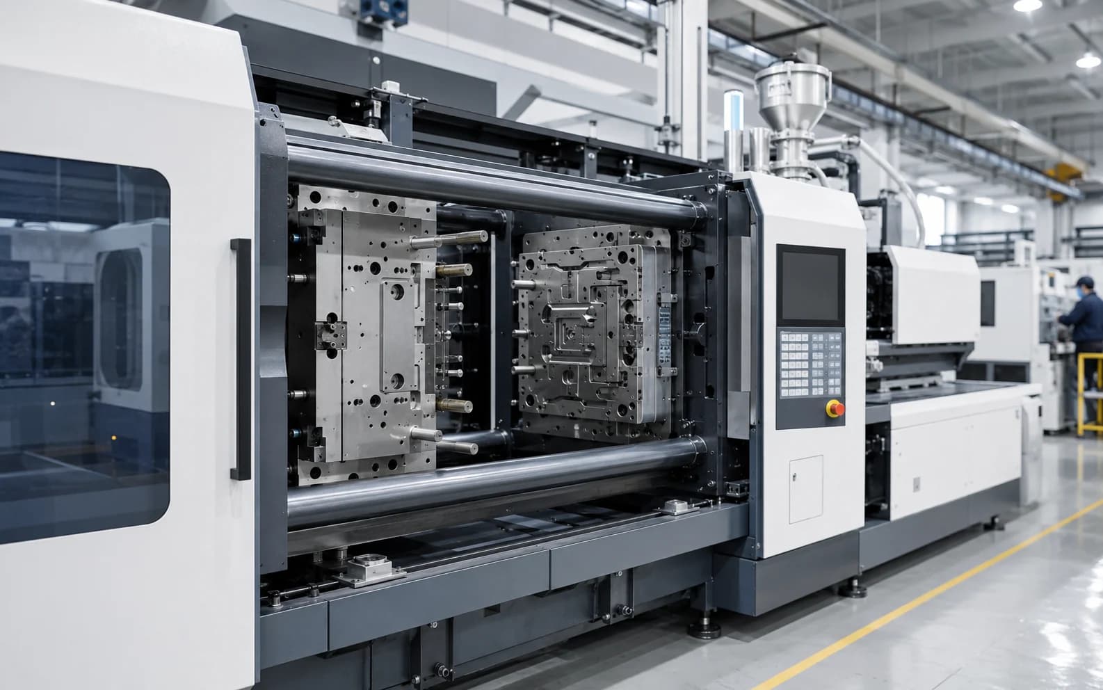 Injection molding machine fitted with a precision mold